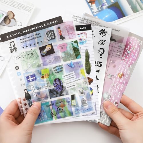 Premium Stcker Book for Scrapbooking, 65 Sheets Including Patterned, Vellum and Glitter Paper, Junk Journal Supplies for Adults with Vintage Stickers, 4.9 x 6.9 Inches - Image 3