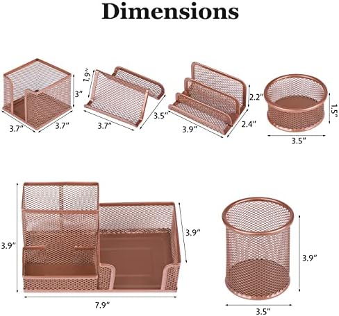 Desk Organizers Set with Mesh Pen Holder Cup, Rose Gold - Image 5