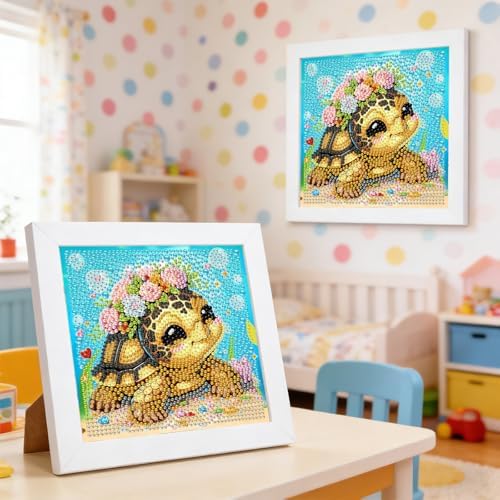 GHHKUD Cute Turtle Diamond Art Painting Kits for Adults with Frame, Diamond Art Animals Crafts for Ages 4-6-8-12, Easy to DIY Gem Painting Gifts Home Wall Deco 15x15cm (Beautiful Packages) - Image 5