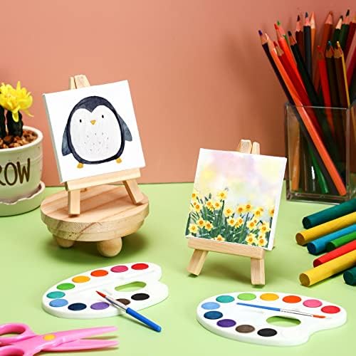 Zubebe 24 Pcs Mini Canvas Painting Kit with Easel, 4 x 4 in, Square Shaped - Image 2