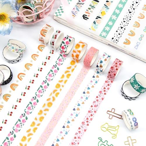 MOOKER 55 Rolls Holiday Washi Tape Set - Decorative Tape Seasonal Bohemian Colored Tape, Cute Washi Tapes for Journaling Supplies, Scrapbooking Supplies kit, Summer Scrapbook Supplies - Image 3