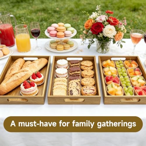 17 x 12 Inch Acacia Wood Large Serving Tray with Handles - Image 7