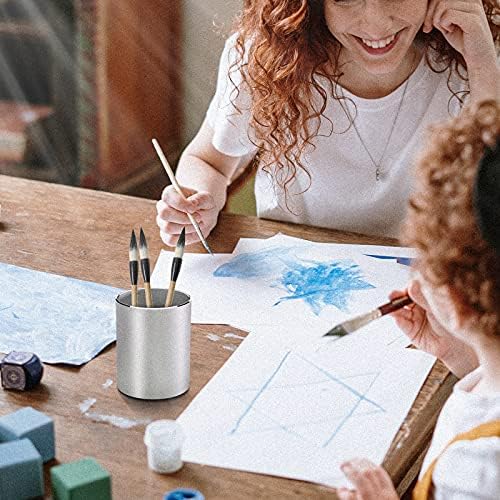 Vaydeer Metal Pen Holder Aluminum Pencil Holder for desk, Round Desktop Organizer and Silver Pencil Cup for Office, School, Home and Stationary Supplies (3.15 x 3.15 x 3.94 Inches) - Image 2