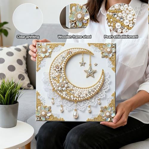 Pearl Art Kits Painting for Adults, DIY Mindfulness Therapy with Framed Canvas and Tools, Beginner Wall Decor-Moon - Image 3
