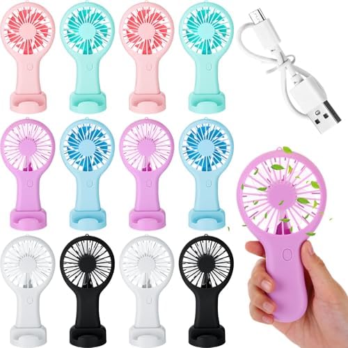 Woanger 12 Pcs Mini Handheld Fan,White, Pink, Blue, Black, Green, Purple by Woanger