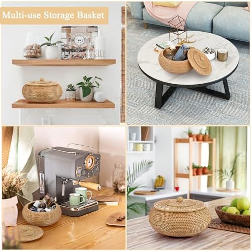 Hipiwe Round Rattan Boxes with Lid Natural Woven Picnic Storage Basket Bin - Image 7