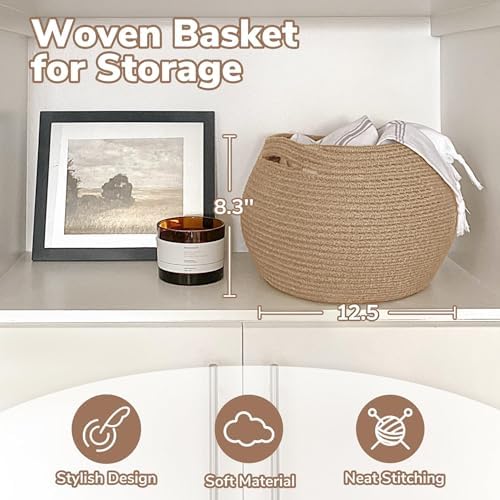 Goodpick Round Small Wicker Storage Basket for Shelves, 10" x 8.3", Jute - Image 4