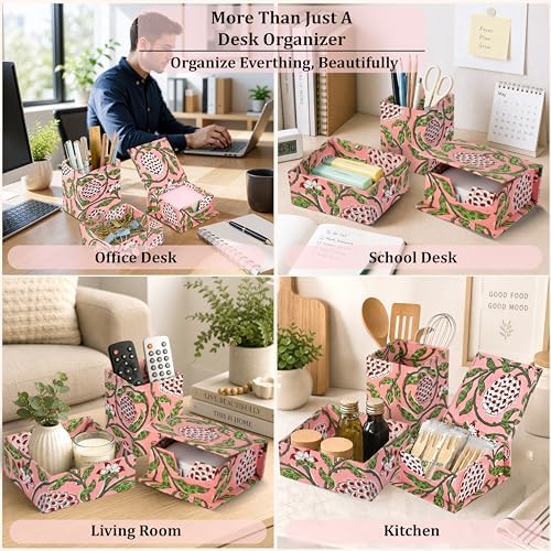 Ridhi Strawberry Pink Block Print Office Desk Organizer Pen & Note Holder - Image 4