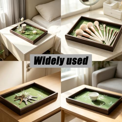 Bamboo Embroidered Decorative Tray 11.8 inch, Boho Catchall Tray, Green - Image 5