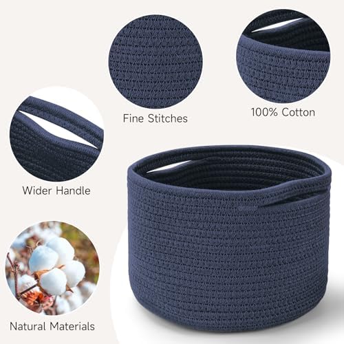 3 Pack Small Rope Storage Baskets, 9.82×9.82×7.1", Navy Blue - Image 3