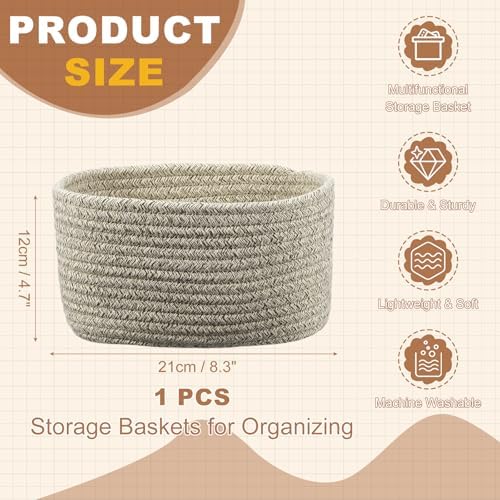 uxcell Small Woven Basket, 8.3x5.9x4.7 Inch Rectangular Rope Basket Decorative Gift Chest Box Cute Mini Woven Storage for Organizing Shelf Storage Bedroom Home Decor, Light Gray - Image 2