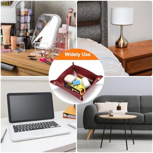 HARFINGTON PU Leather Valet Tray Unisex Folding Small Catchall Tray Portable Entryway Table Tray Nightstand Bedside Desk Tray for Key Wallet Watch Coin Jewelry Dice, Yellow - Image 7