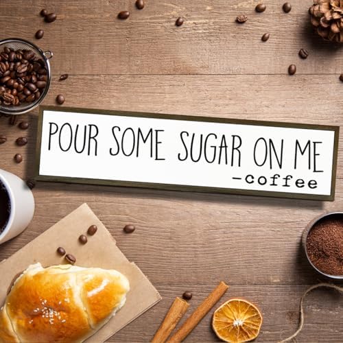 Coffee Wood Sign, Humorous Coffees Decoration for Home Kitchen Cafe Coffee Station, Modern Farmhouse Wooden Decor, Decorative Wooden Table Signs, Pour Some Sugar On Me Sign, 17.8x4x1.2 inches - Image 4