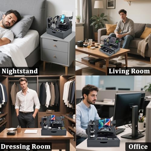 Nightstand Organizer for Men with Large Drawer Gift for Men, Grey - Image 5