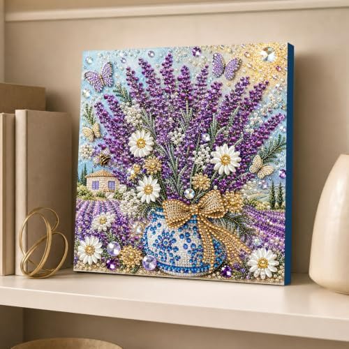 DIY Pearl Painting Kit for Adults, Lavender Flower Gem Art with Wood Frame, 20x20cm Pearl Diamond Craft, Floral Wall Decor Gift for Women, Beginners Relaxing Hobby Kit - Image 3