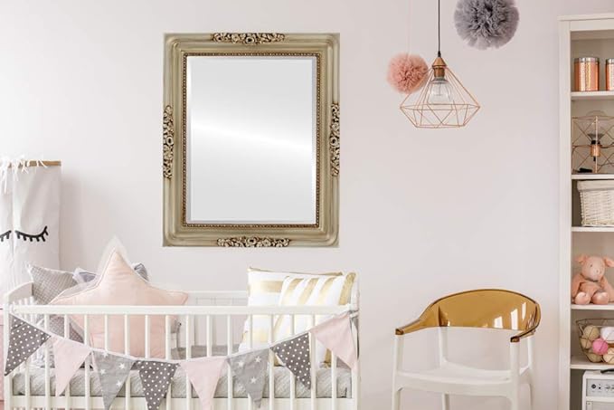 OVALCREST Rectangle Beveled Wall Mirror for Home Decor - Versailles Style - Silver - 16x20 Outside Dimensions