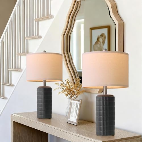 PoKat 23" Matte-Textured Ceramic Table Lamps Set of 2 for Bedroom, Stone-Like Modern Bedside Lamps for Night Stands, Farmhouse Nightstand Table Lamps Decor for Living Room End Table Black - Image 4