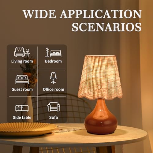Ziqqeelam Brown Small Bedside Table Lamp for Bedroom, Farmhouse Bedroom Lamps for Nightstand, - Image 3