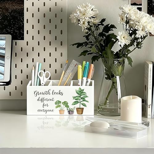 Mental Health Inspirational Pen Holder, Motivational Pencil Holder, Growth Looks Different for Everyone Wooden Box Sign Decorations for Therapy Counselor Office Classroom Desk Tabletop - Image 2