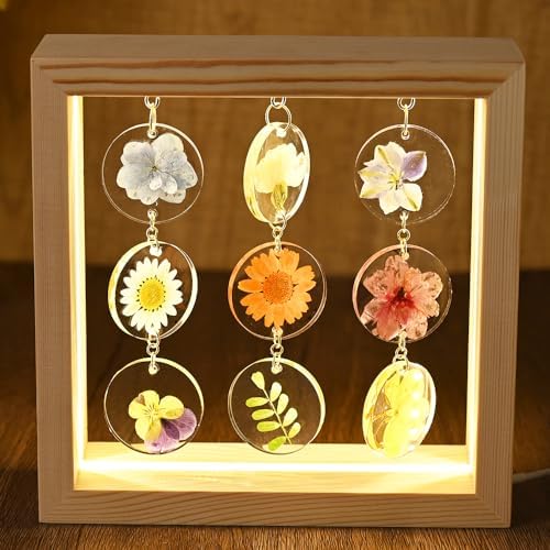 SMUK Dried Flower LED Table Lamp, Handmade Aesthetic 3 Way Dimmable Decorative Pressed Flower Desk Lamp with Wood Frame for Bedroom, Living Room, Office, Desk, Table Unique Bedside Lamps by SMUK