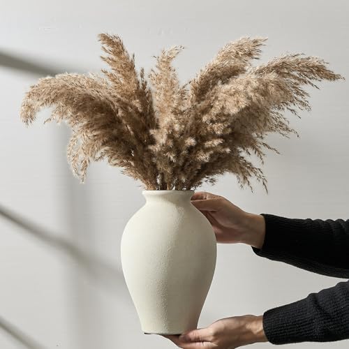 SIDUCAL Ceramic Vintage Flower Vase | 9 Inch Large Pottery Rustic Farmhouse Boho Vase for Home Decor, Table, Living Room, Bathroom, Coffee Desk, Shelf, Mantel Decoration, Wedding, White - Image 6
