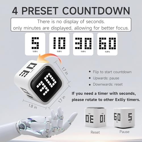 Rotating Productivity Timer, 5, 10, 30, 60 Minute Presets, Desk Cube - Image 2