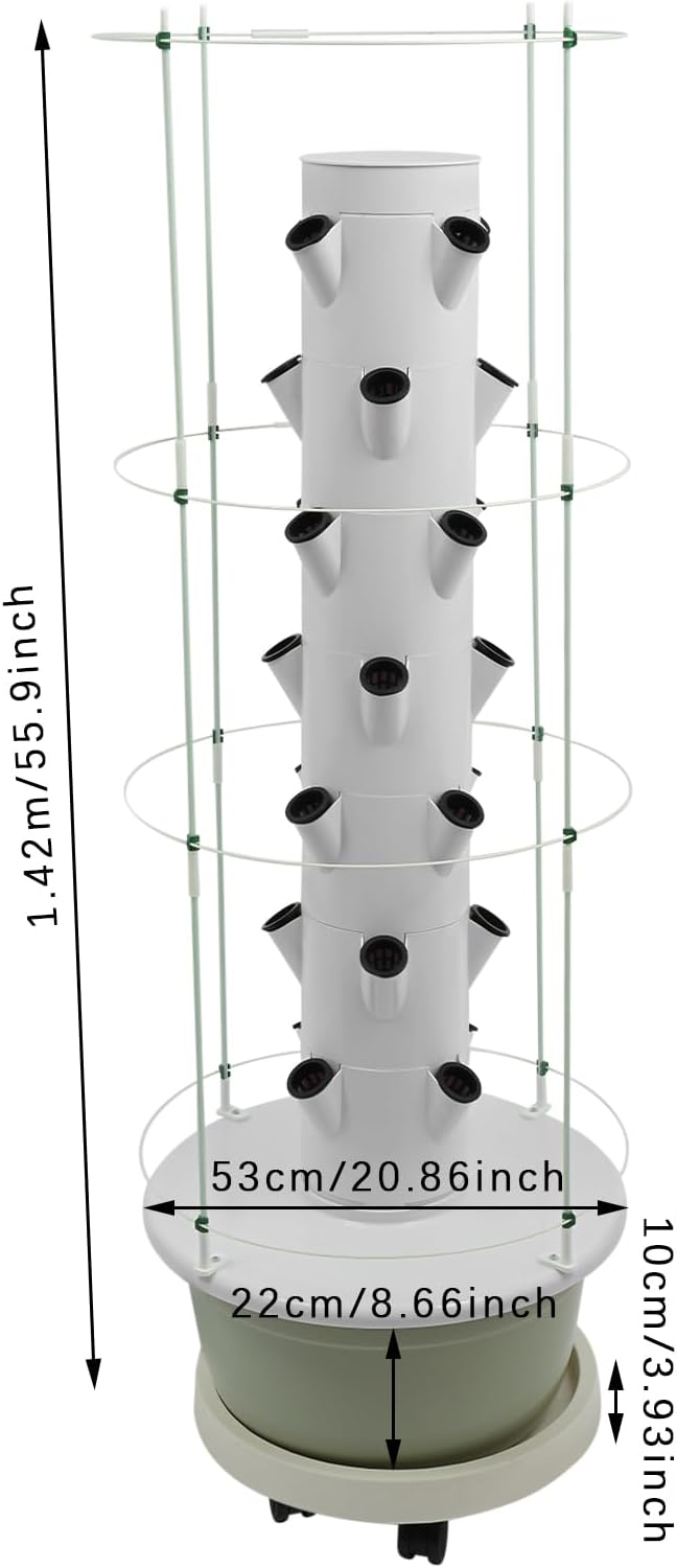 Hydroponic Growing Tower Kit, 7-Tier 28 Plant Hydroponic Indoor Vertical Garden with Climbing Trellis & Timer, Vertical Hydroponics System for Lettuce, Strawberries, Herbs, Vegetables, White