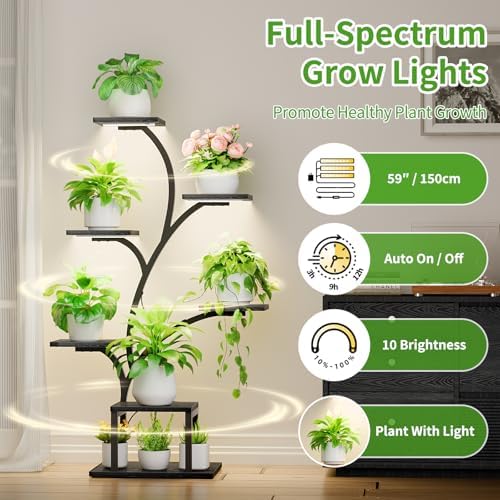 BACEKOLL Plant Stand Indoor with Grow Light, 7 Tier 49" Lighted Plant Shelf - Image 3