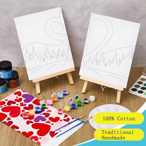 Yeaqee 13 Pcs Sip and Paint Kit for Adults Stretch Canvas Date Night Valentines Painting Kit Supplies Art Painting Set Outline Design Blank Stretch Canvas for Couple Party(Heart,10 x 8 Inch) - Image 4