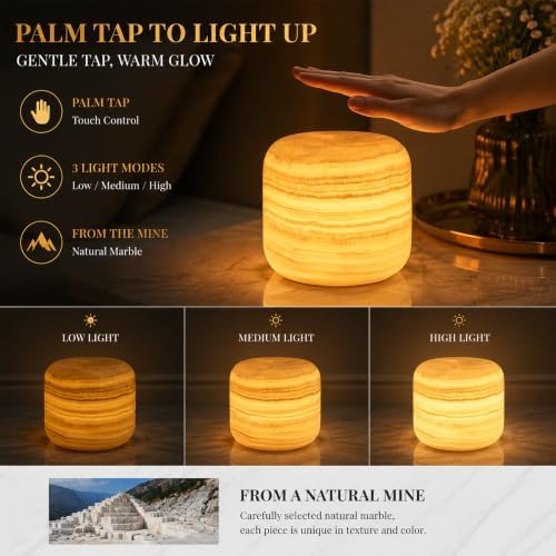 Marmor Marble Lamp Table Lamp Unique Lamp Type-C 3 Way Bedside Lamp Ambient Lighting for Bedroom Night Stands Night Light Decorative LED Warm Ambient Portable Lamp for Rechargeable (Eastern Jade Glow) - Image 3