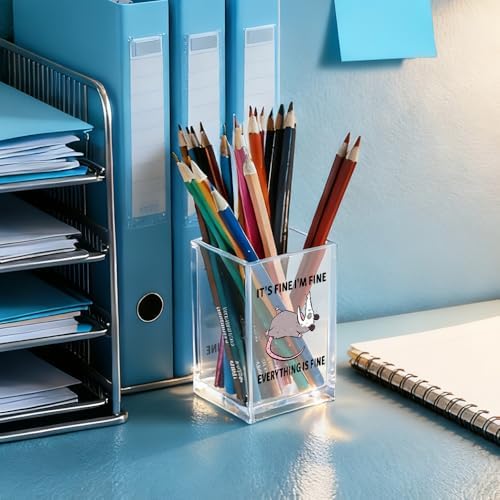 It's Fine I'm Fine Everything Is Fin Acrylic Makeup Brush Pencil Holder Cup, Funny Opossum Pen Holder Gifts For Friends Nurse, Office Sarcastic Gifts for Women Men Coworker, Desk Organizer - Image 4