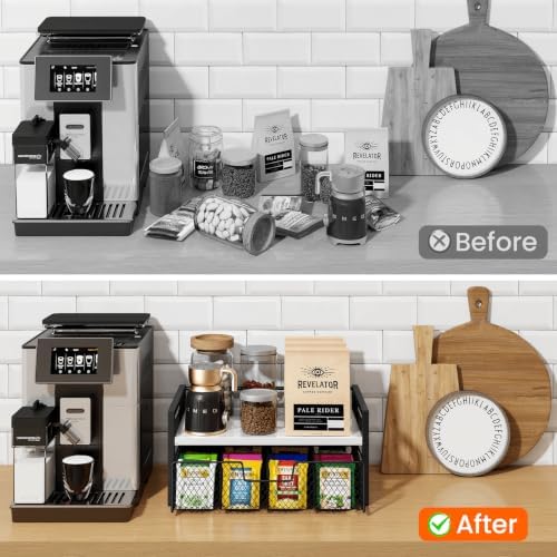 Homode Tea Bag Organizer, Wood Tea Bag Holder with Storage Drawer, white - Image 7