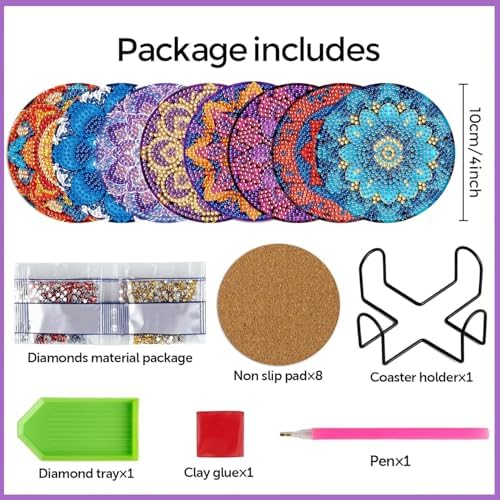Leatrice 8pcs Mandala Diamond Art Coasters Diamond Painting Kits for Adults - Image 2