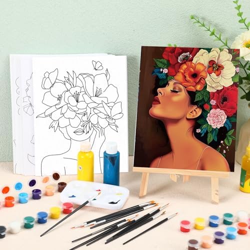 Ctosree 6 Pack Pre Drawn Canvas Painting Kit 8x10 Stretched, Gorgeous Lady - Image 2
