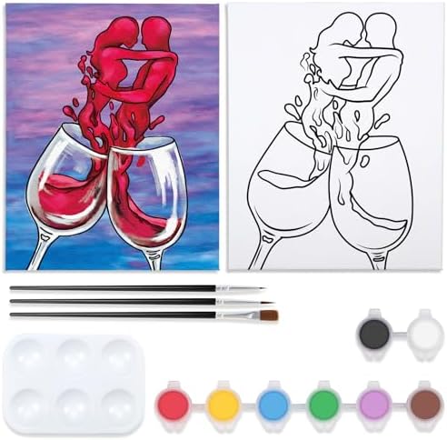 VOCHIC Couple Canvas Painting Kit Pre Drawn Canvas for Painting for Adult Party Kit Paint and Sip Party Supplies Wine Glasses Paint Art Set 8x10 inch Valentine by VOCHIC
