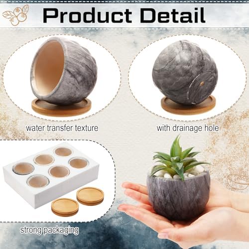 Ziliny Marbling Ceramic Flower Pot 3.35 Inch Succulent Small Plant Cactus Herbs Planter Ceramic Pot with Drainage Hole Matte Round Container(4 Pcs,Modern Style) - Image 3