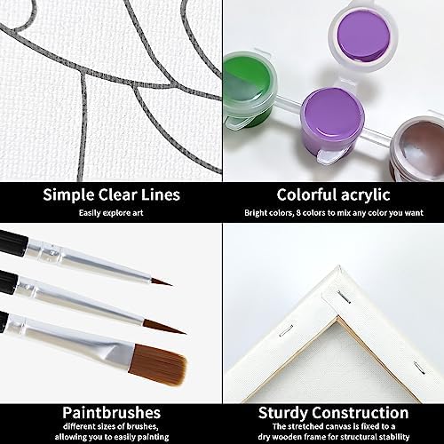 VOCHIC Paint and Sip kit Pre Drawn Canvas Painting Kit for Adults Kids, Canvas Painting Party Supplies Kit with Picture to Paint 1 Easel, 8 Acrylic Colors,3 Brush,1 Pallet Sunflower Art Set (8x10) - Image 5