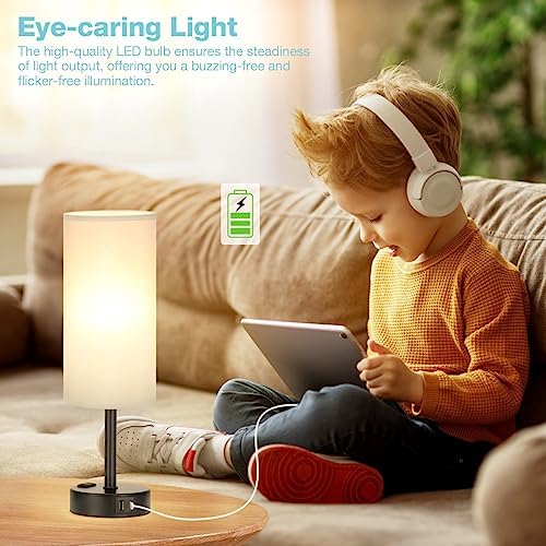 Fenmzee Grey Bedside Lamp for Bedroom, Dimmable Touch, USB A+C, AC Outlet - Image 5