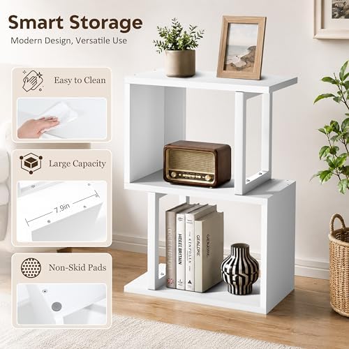 Desk Shelf Organizer, Small Desktop Bookshelf Wood, White - Image 4