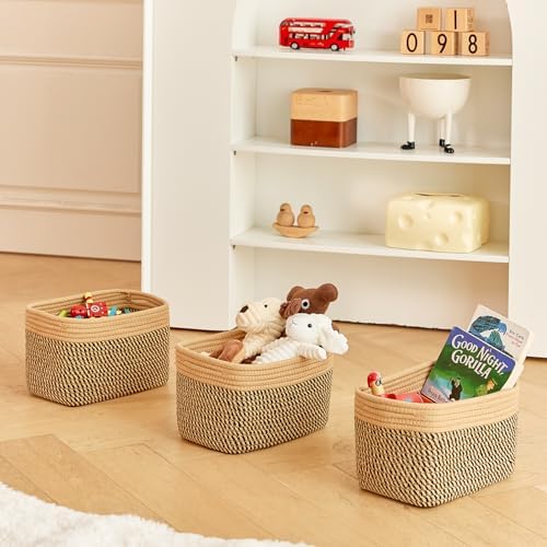 R RUNKA Small Cotton Rope Basket – Storage Bin for Organizing (10.6" x 6.7" x 6.7"), Bathroom Storage Basket for Shelf, Counter & Closet（Camel & Mixed Black） - Image 5