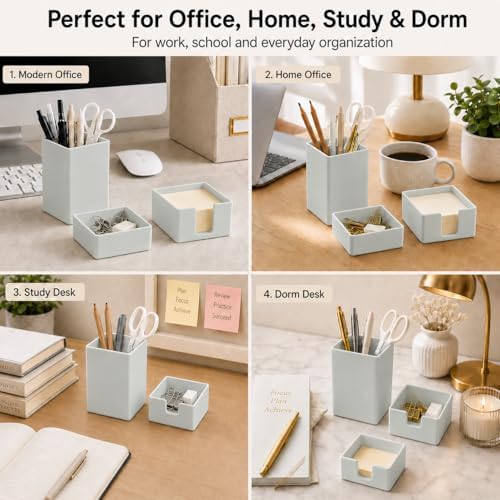 minimaliving Aesthetic Silicone Desk Organizer Set of 3,Modern Office Desk Accessories with Pen Holder,Paperclip Tray,Sticky Note Holder,Stylish Functional Office Desk Decor for Back-to-school(Grey) - Image 4