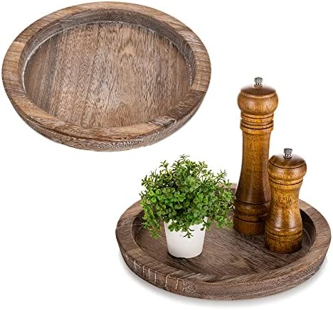 Hanobe Wooden Coffee Table Trays, 2PC Decorative Round Candle Holder Plate by Hanobe