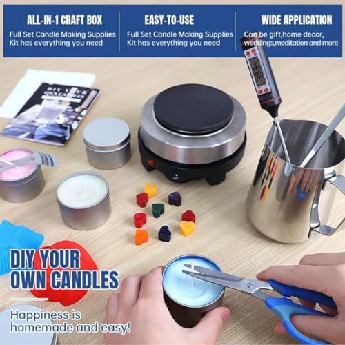 Candle Making Gift Box Set for Adults and Beginners - Heating Stove + Pouring Cup + Thermometer + Soy Wax (1000g), Candle DIY Tools - Image 4