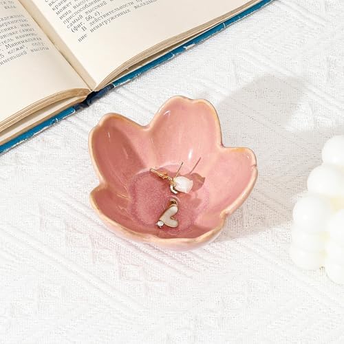 Koythin Flower Trinket Dish, Ceramic Jewelry Ring Holder Dish & Trinket Bowl, Small Decorative Plate Tray, Jewelry Plate Bowl for Rings, Keys, Earrings, Birthday Gifts, Bedroom Decor for Women (Pink) - Image 4