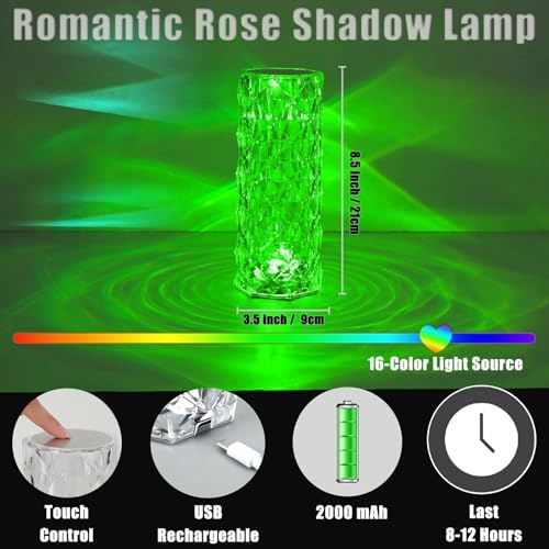 VoMii Crystal Lamp Touch, RGB 16 Colors Changing Night Light with Remote, Crystal Table Lamp Bedside Lamp, Rose Wave Diamond Night Light, Ambient Lighting for Bedroom/Game Room/Dinning Room - Image 3