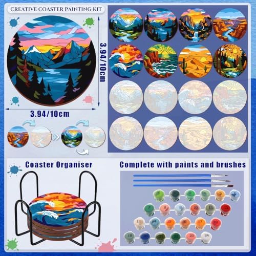 Reallnaive 8 Pcs Mountain Paint by Numbers Kit for Adults Wooden Coasters - Image 4
