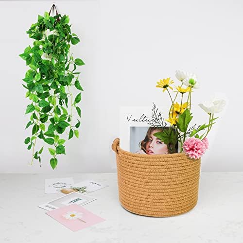 ABenkle Small Woven Basket, Cotton Rope Shelf Storage Basket, Small Round Basket, Cute Basket, Decorative Round Bin for Nursery Bedroom Bathroom, 9.4" x 9.4"x 7.1" Empty Gift Basket- Brown - Image 7
