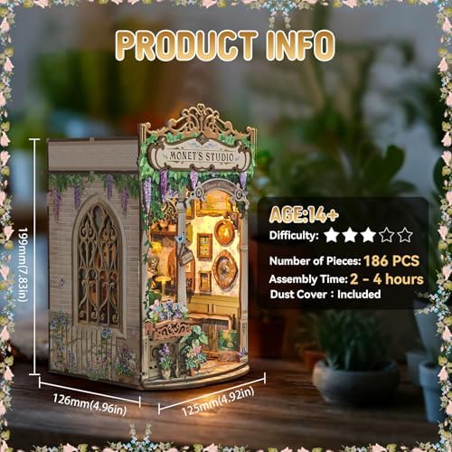 Monet's Studio Book Nook Kit, DIY Miniature House Kit with LED Light - Image 3