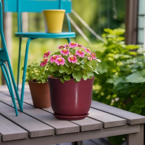 Ceramic Pots for Plants - 5.6 Inch Plant Pot for Indoor Outdoor, Round Succulent Orchid Pot with Drainage Hole and Saucer, Modern Small Planter, Window Office Desk Decor, Teacher Gifts, Red - Image 4