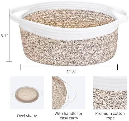 ABenkle Small Basket with Handles, Boho Decorative Rope Woven Dog Cat Toy Storage Bin Shelf Storage Organizer, Easter Christmas Gift Basket, 12"x8"x5", Mixed Brown - Image 2